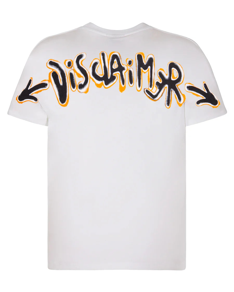 Disclaimer T-shirt in jersey bianca stampa nera