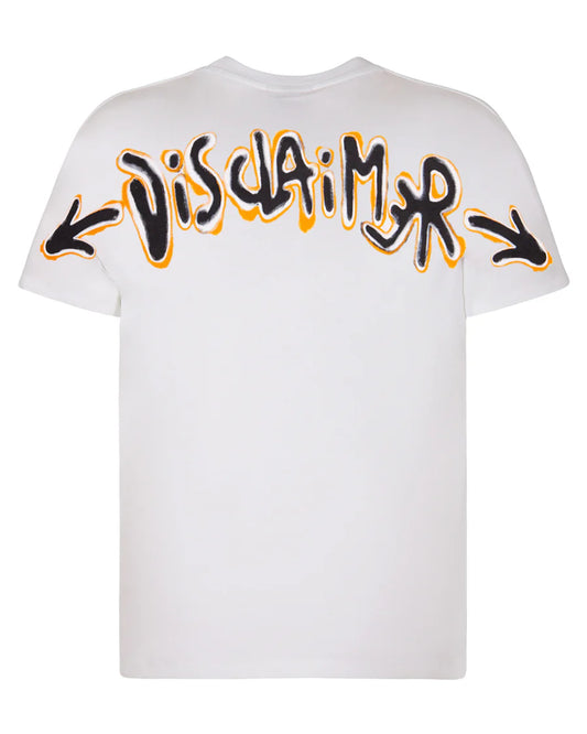 Disclaimer T-shirt in jersey bianca stampa nera