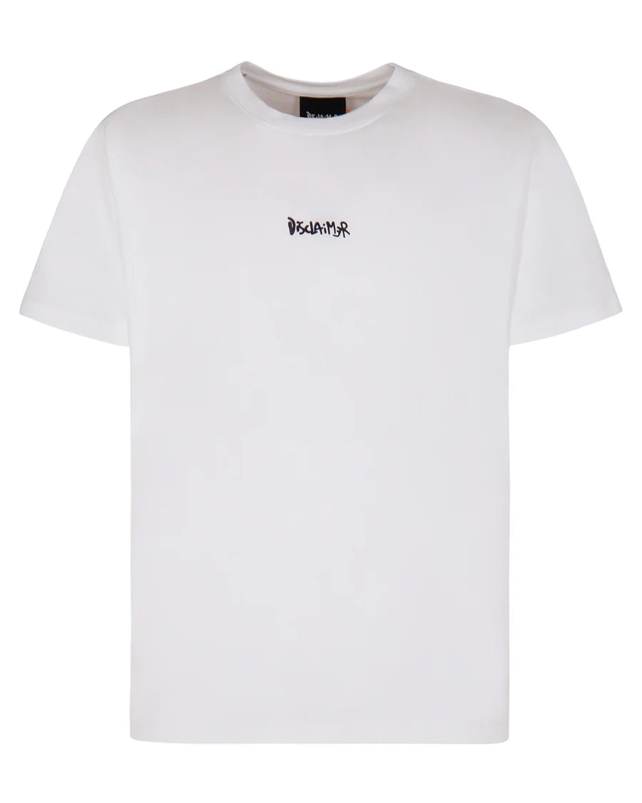 Disclaimer T-shirt in jersey bianca stampa nera