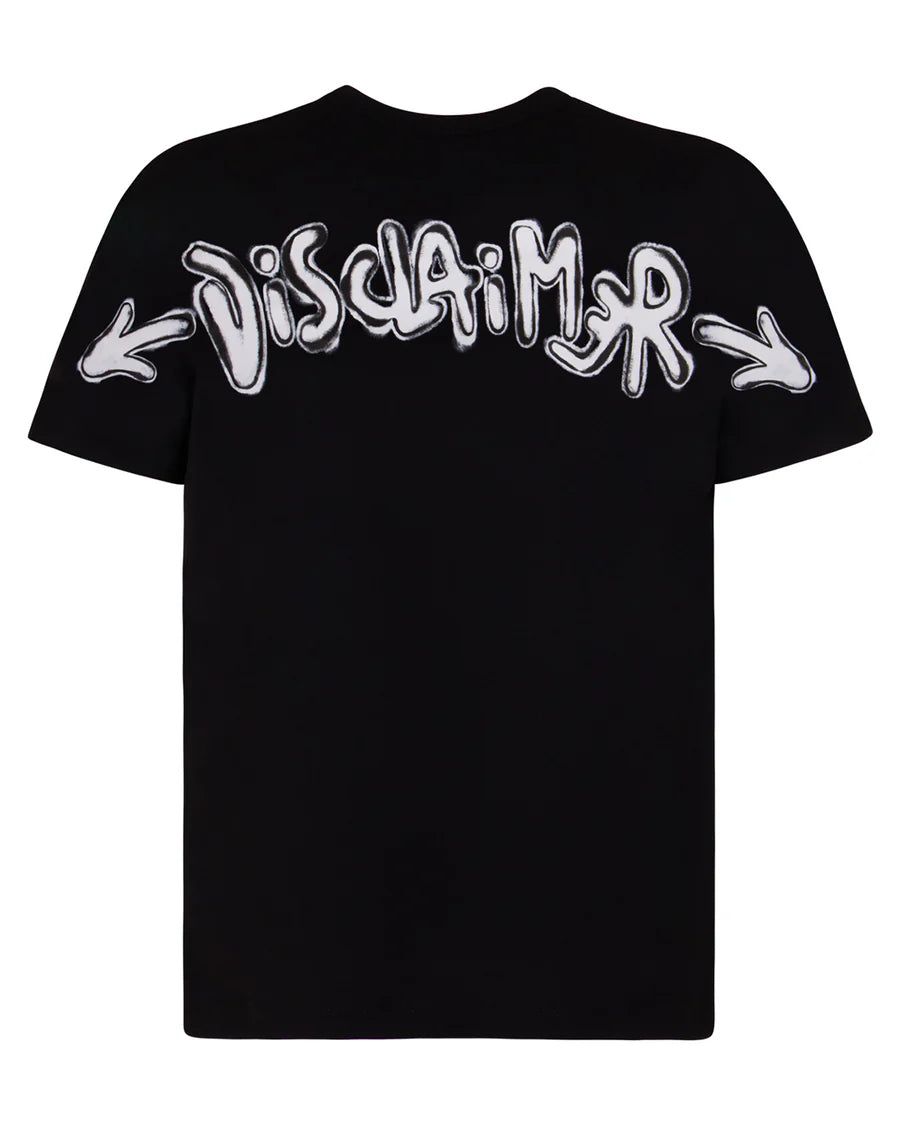 Disclaimer T-shirt in jersey nera stampa bianca