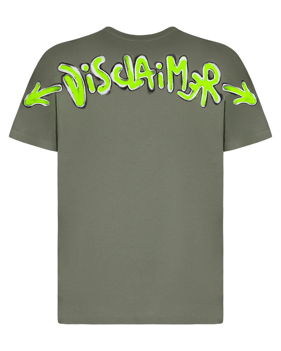 Disclaimer T-shirt in jersey verde salvia stampa fluo