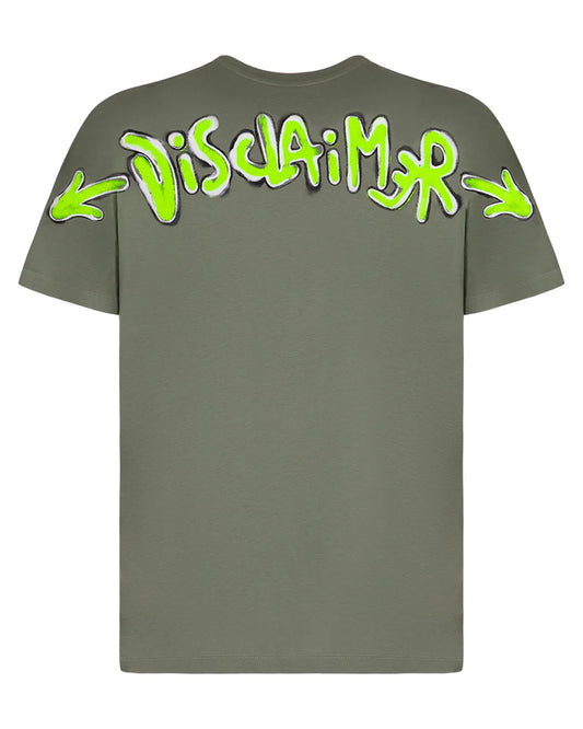 Disclaimer T-shirt in jersey verde salvia stampa fluo