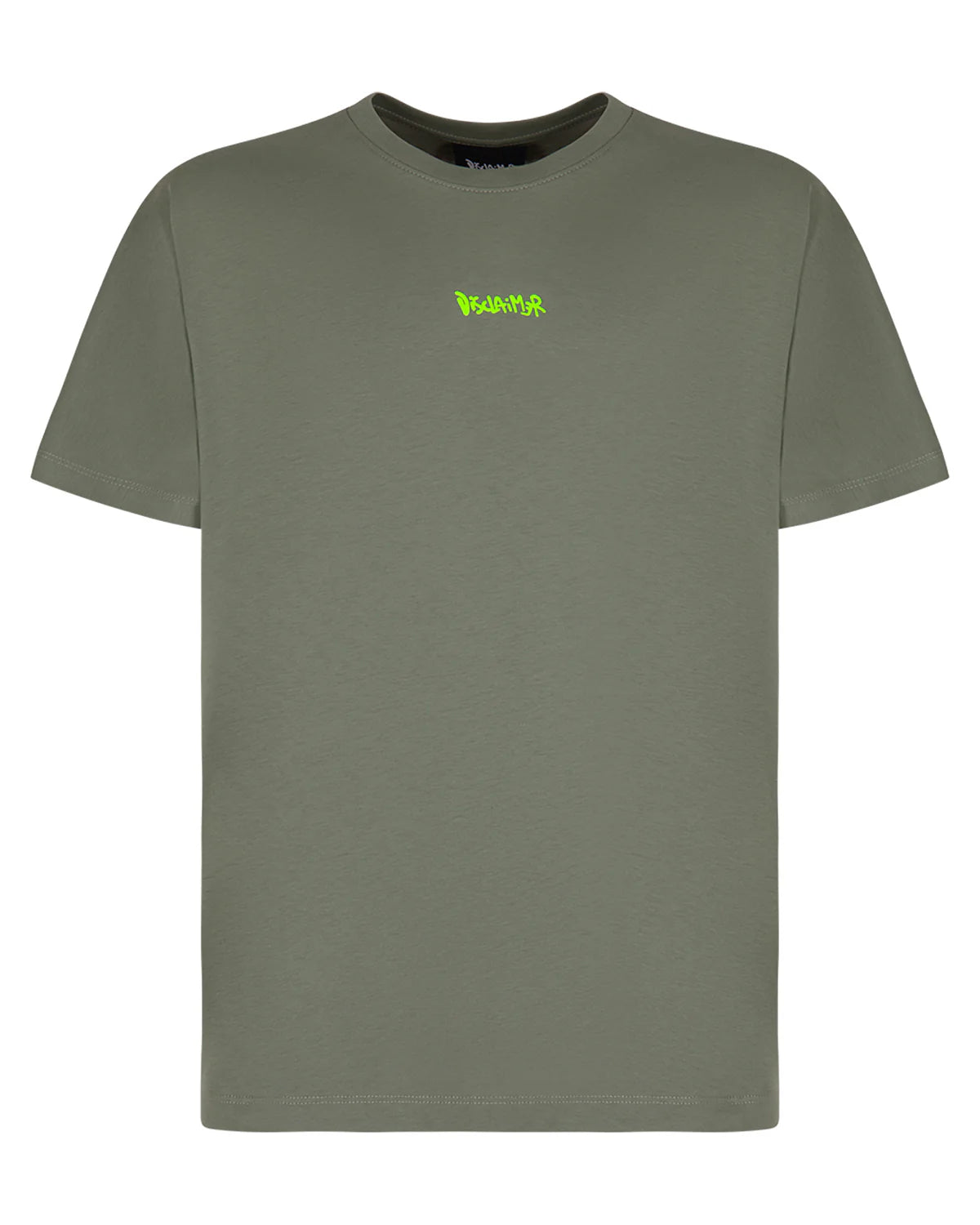 Disclaimer T-shirt in jersey verde salvia stampa fluo