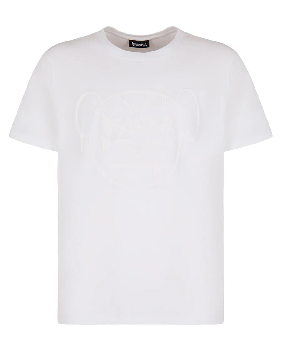 Disclaimer T-shirt con stampa frontale tono su tono bianco