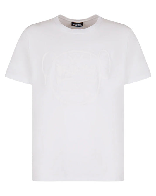 Disclaimer T-shirt con stampa frontale tono su tono bianco