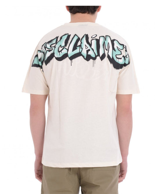 Disclaimer T-shirt con maxi stampa graffiti sul retro beige