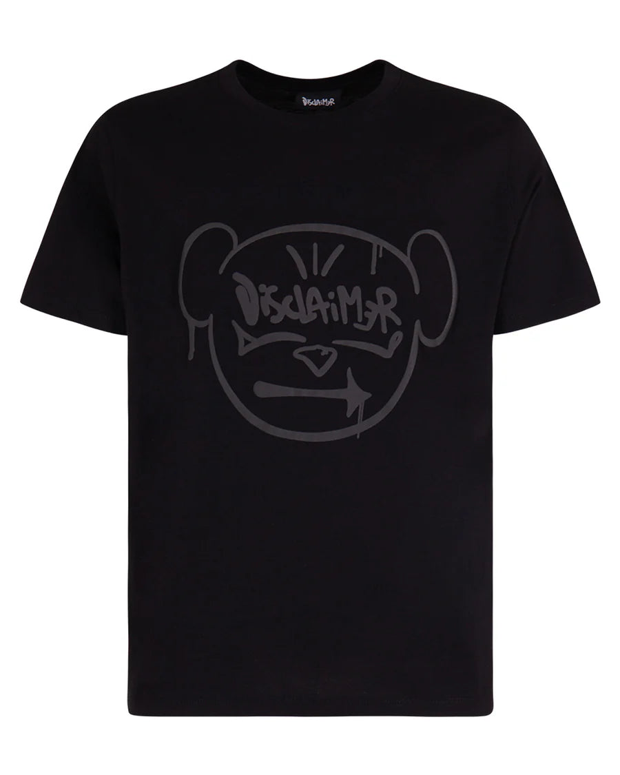 Disclaimer T-shirt con stampa frontale tono su tono nero