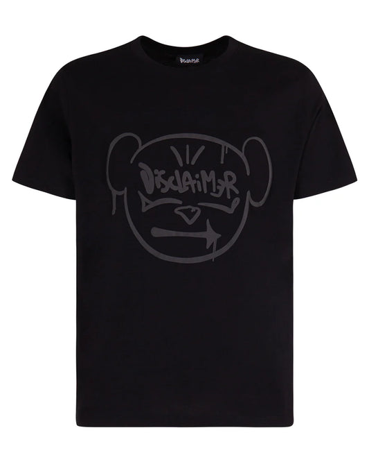 Disclaimer T-shirt con stampa frontale tono su tono nero