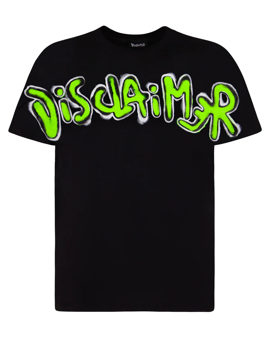 Disclaimer T-shirt nero stampa fluo