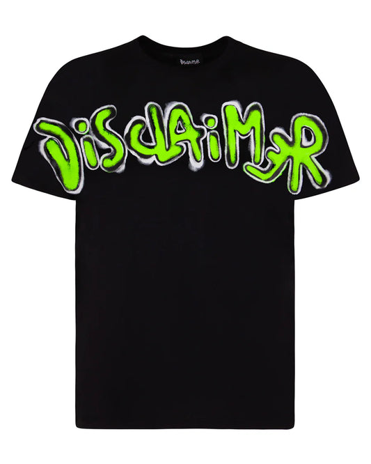 Disclaimer T-shirt nero stampa fluo